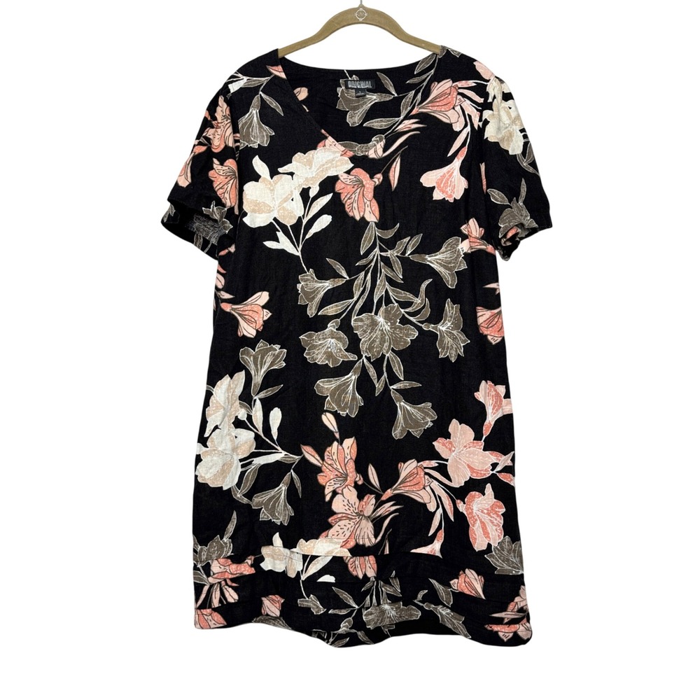 Original Nicole Miller Floral Print Linen‎ Blend Short Sleeve Dress - L